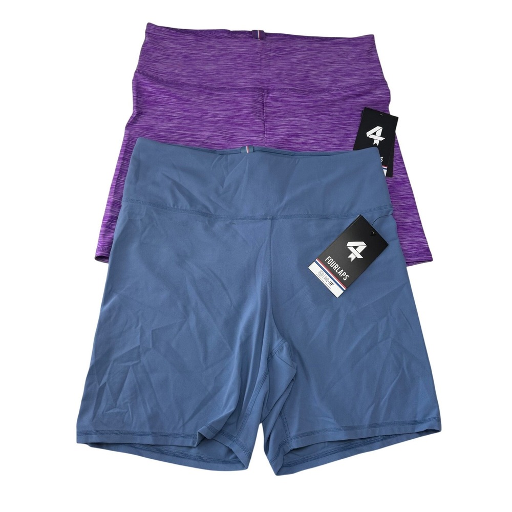 Fourlaps Arc Performance Shorts Set of 2 Womens Purple Blue High Rise Largeโ NEW
